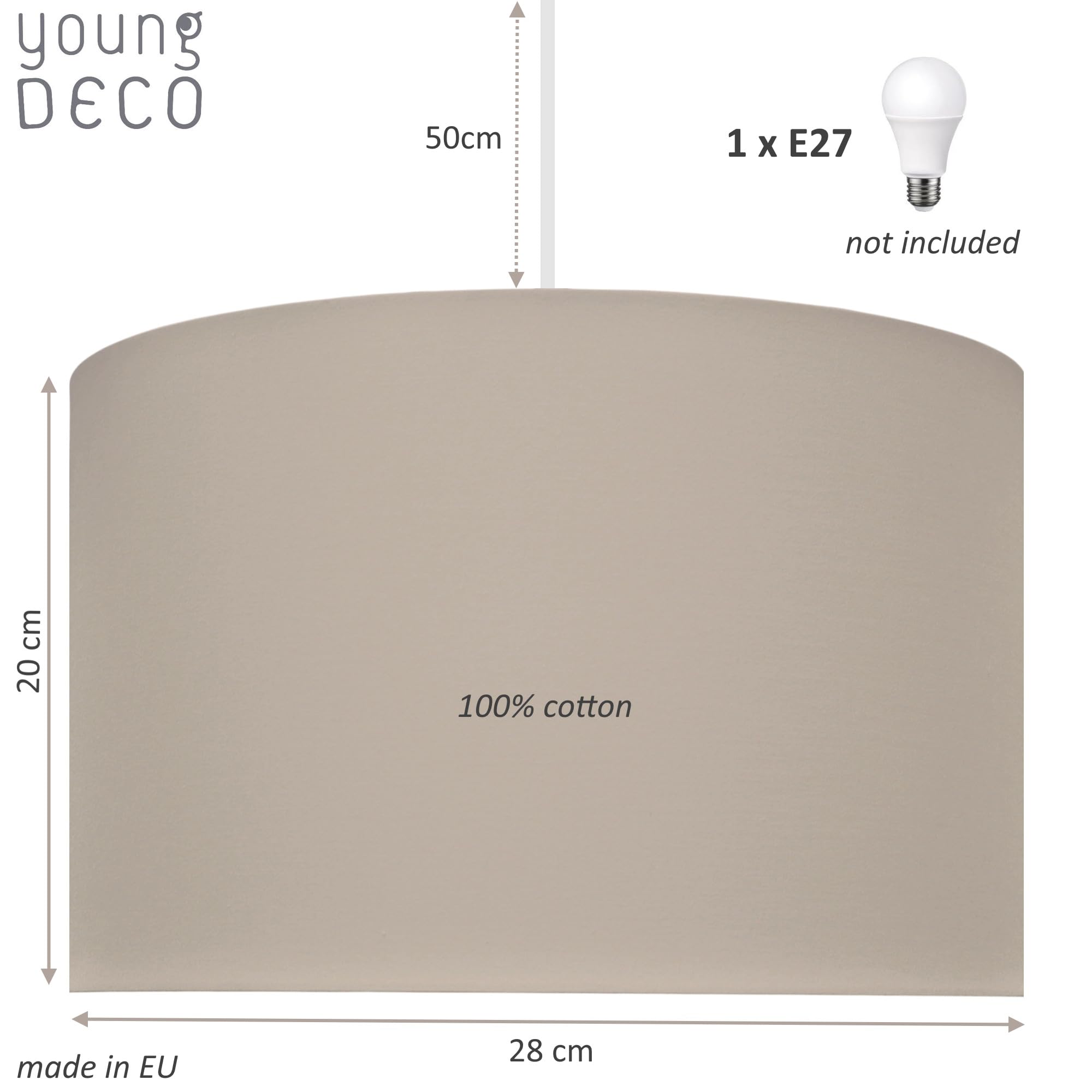 Suspension Luminaire 1xE27, abat-jour en tissu (coton) Ø28cm, suspension pour chambre d'enfant, salon, chambre à coucher, couloir et bureau