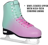 Vista 3 de MammyGol Patines de patinaje sobre hielo con cordones para mujer/señora/niña, soporte ligero, talla 6, 7, 8, 9, 10, 11, 12 Rosa rojo - verde azulado
