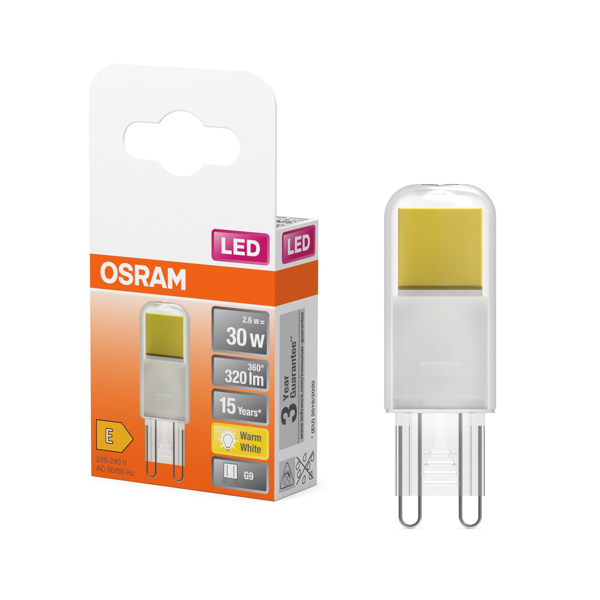 OSRAM LED PIN Lámpara LED de vidrio transparente, con 2,6 W para 320 lm, | , LED Lamps, 17.00 Millimetres dia, , Paquete de 6