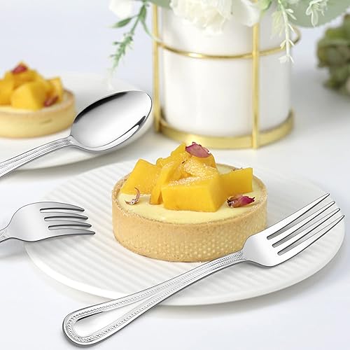 Miniatura 6 de E-far - Juego de cubiertos de cobre para 4, cubiertos de acero inoxidable con borde perlado, incluye tenedores, cucharas y cuchillos, modernos