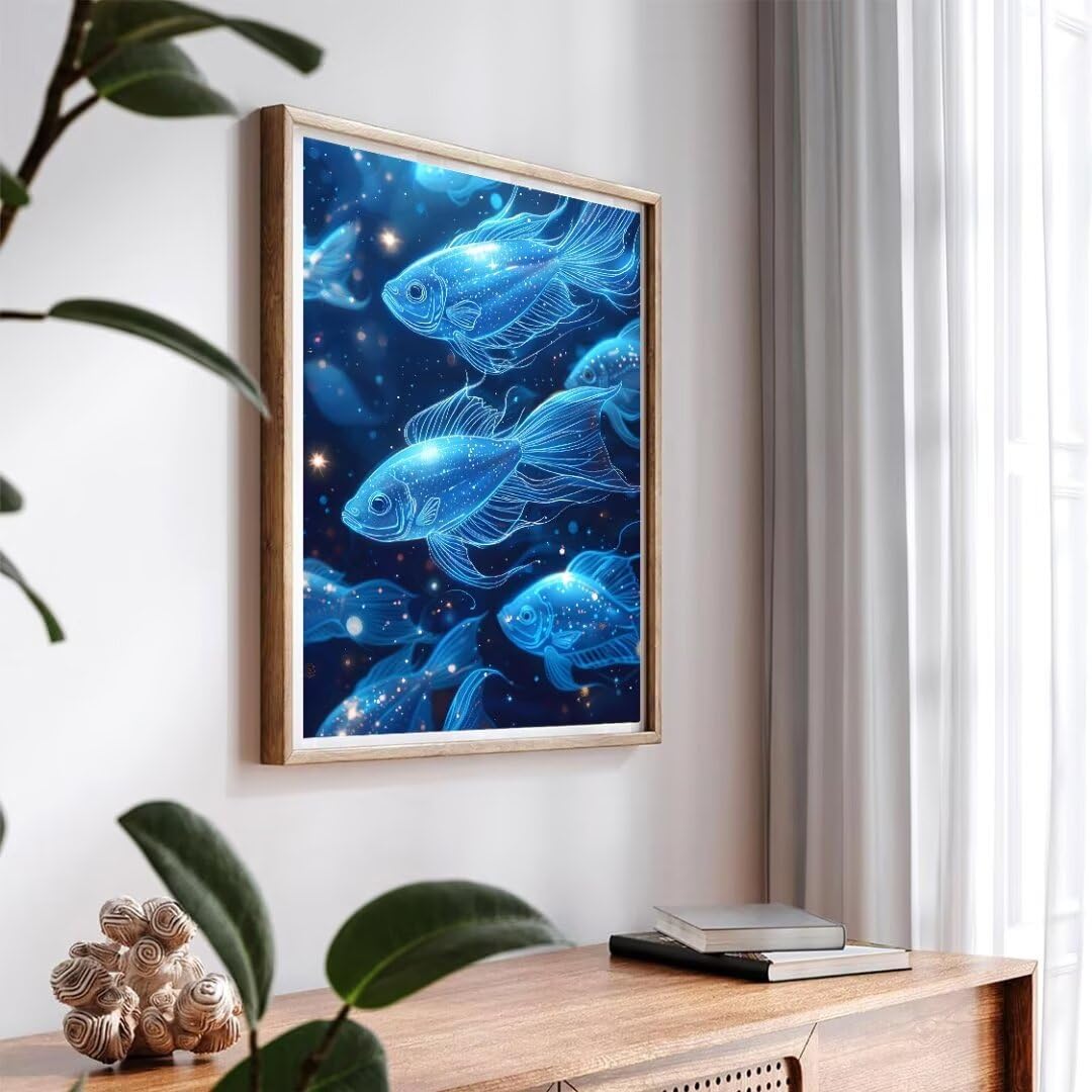Malen Nach Zahlen Erwachsene Fischblau Malen Nach Zahlen Bild, DIY Handgemalt Ölgemälde Kit für Anfänger und Kinder Mit 3-Pinseln und Acrylfarbe für Basteln Zuhause Mädchen Geschenk 100x70cm w-5113