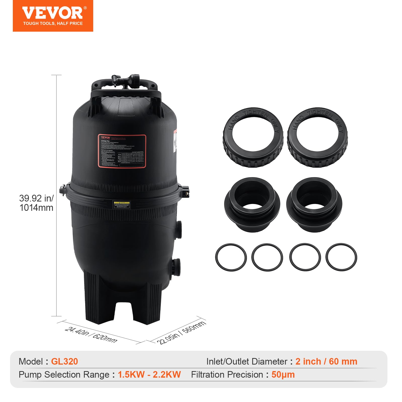 VEVOR Filtro de Piscina de Cartucho m² Filtro de Piscina Enterrada Sistema de Filtración de Piscina sobre el Suelo con Filtro Mejorado a Prueba de Fugas para Jacuzzi, SPA, Piscina Inflable