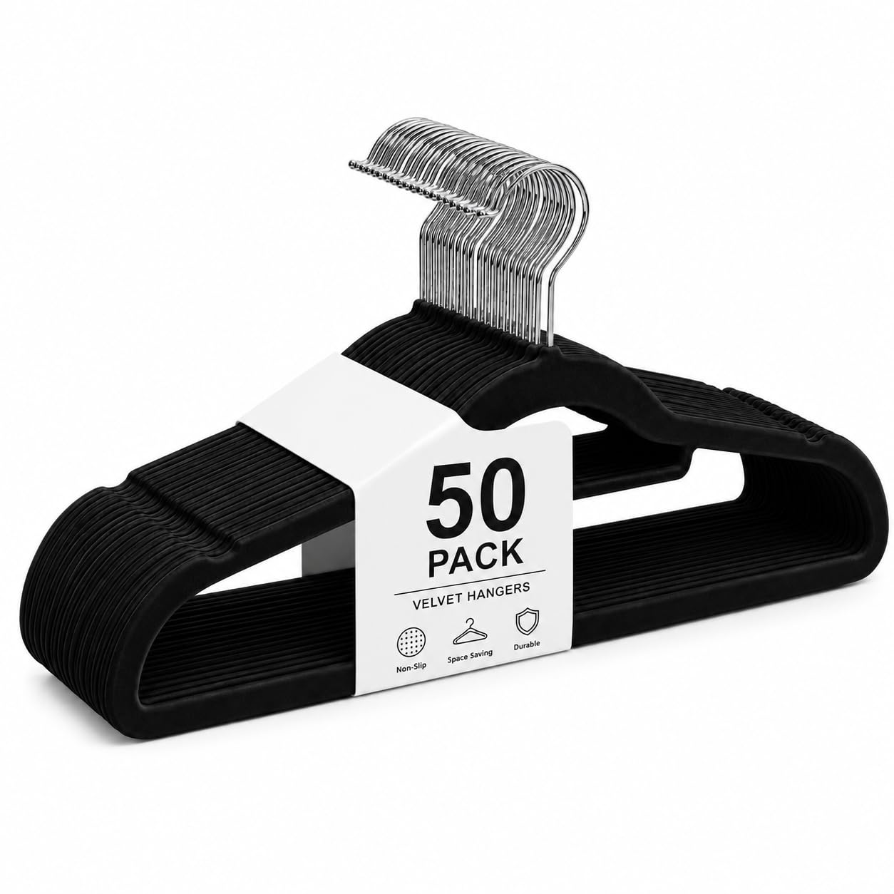 1ABOVE Premium Quality 50 pack Non-Slip Velvet Hangers (44cm) Heavy Duty Velvet Suit Hangers with Tie Bar, 360° Swivel Hooks – Space saving, sturdy to hold Jacket, Jumper & Pullover(Set of 50-BLACK)