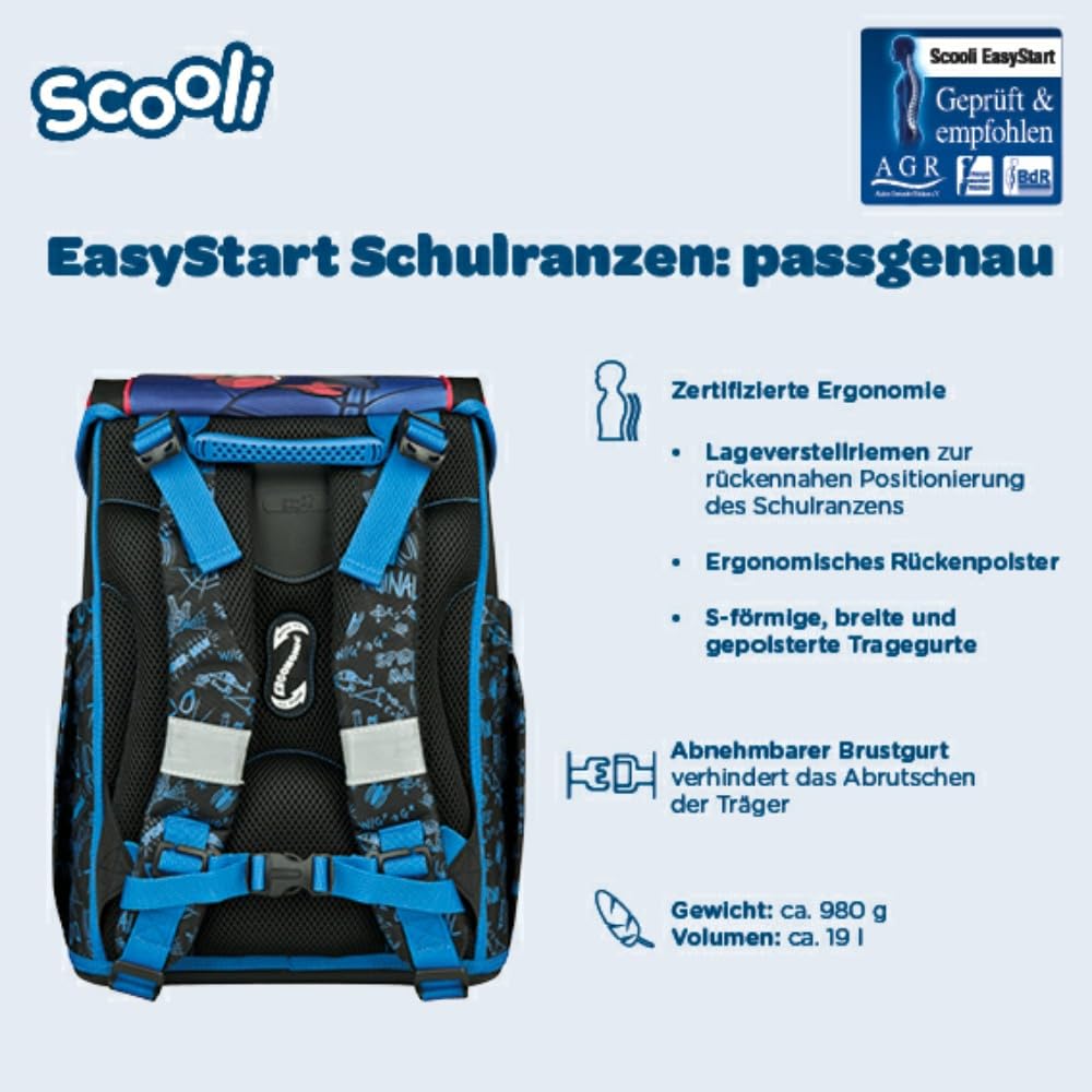 Scooli Schulranzen 1.Klasse Jungen EasyStart Schulranzen-Set "geeignet für Spiderman-Fans" (12tlg. mit Sporttasche, Brotdose, Trinkflasche, Stifteköcher, passend Geldbörse, Platzdeckchen, Schultüte)