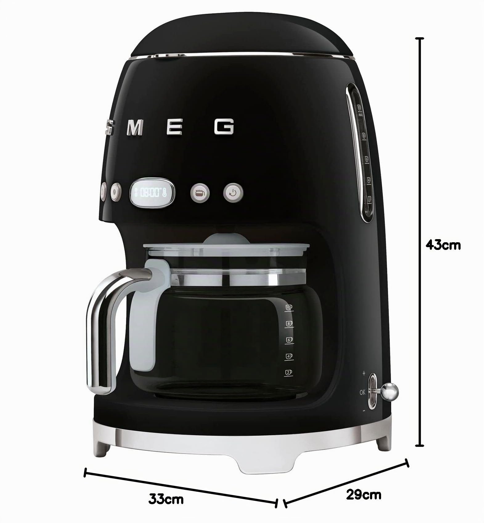 Smeg, DCF02BLEU, Filter-Kaffeemaschine, Aroma und Autostart-Funktion, Glaskaraffe bis 12 Tassen, 2 Intensitätsniveaus, Warmhaltefunktion, 1050W, Schwarz