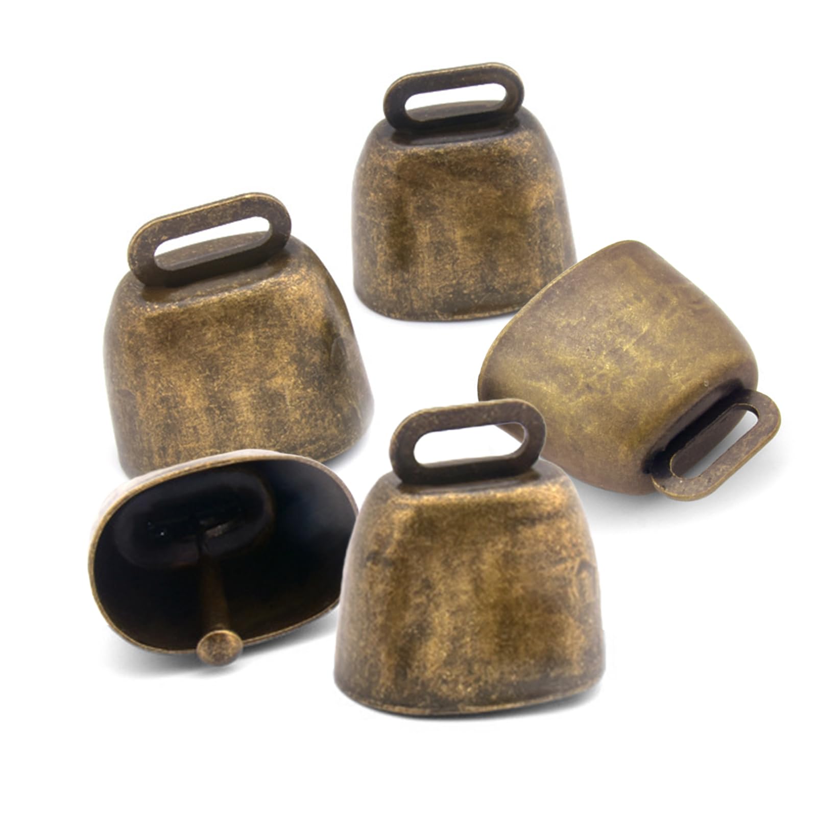 Wumuzai 5 Pack Small Green Bronze Brass Grazing Copper Bells, Mini Cow Sheep Dog Bells, Anti-Theft Accessories