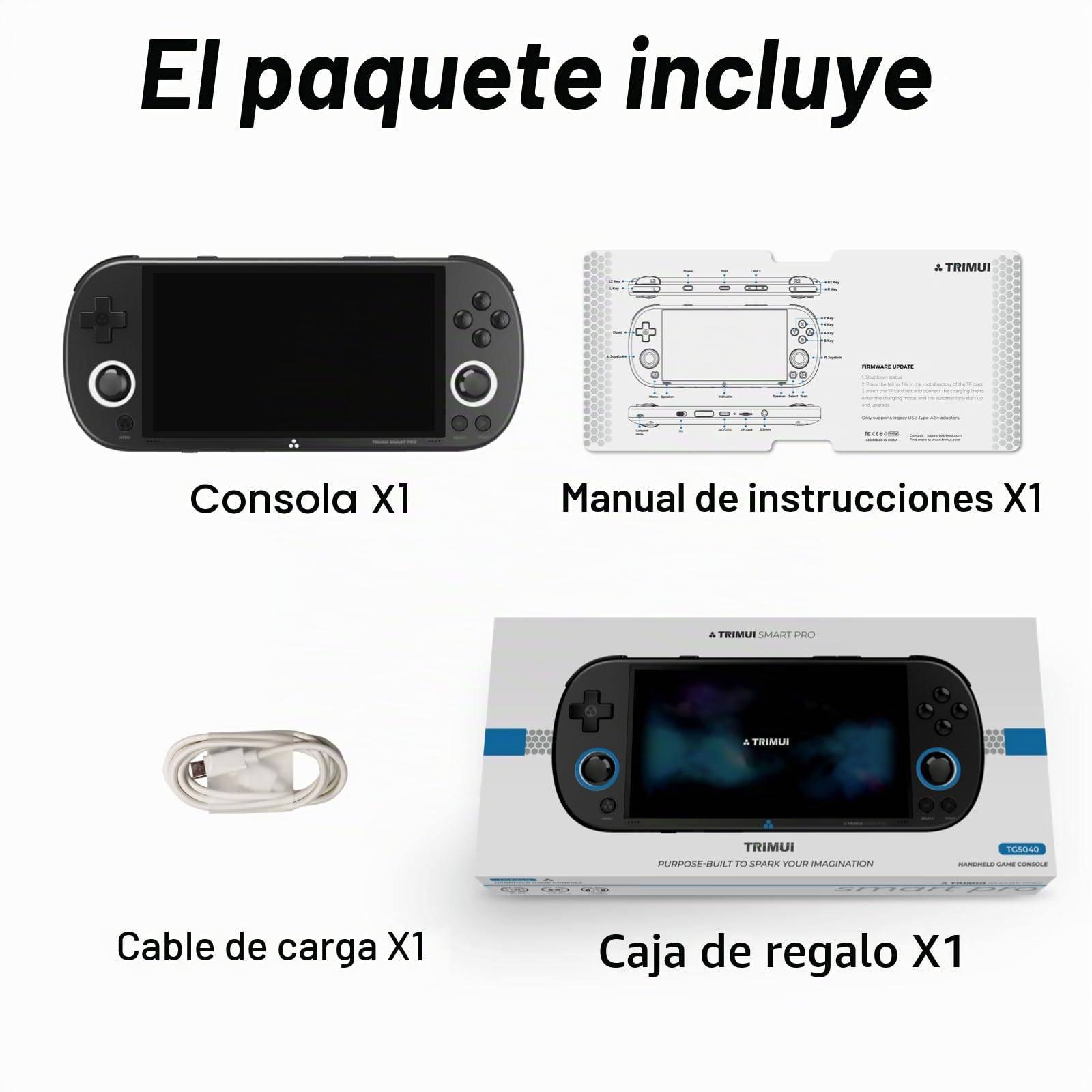 Trimui Smart Pro - Consola de juegos portátil de 12.6 cm, sistema Linux, procesador A133P, tarjeta SD de 128G, compatible con WiFi, multijugador, batalla en línea (negro)