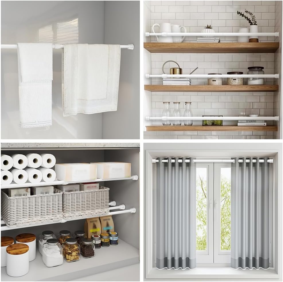 Image of AIZESI 2pcs Tension Curtain Rod Spring Tension Rod White Curtian Rods No Drilling Expandable Spring Loaded Curtain Tension Rod Shower Curtain Rod Adjustable 26 to 39 inch,Best Use Range 28 to 36 inch