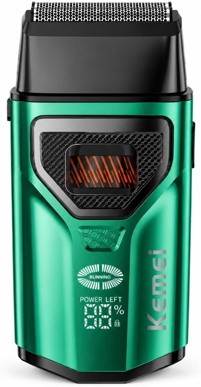 Electric Foil Shaver for Men, Cordless Double Foil Razor with Brushless Motor, LED Display and USB-C Charging, Green