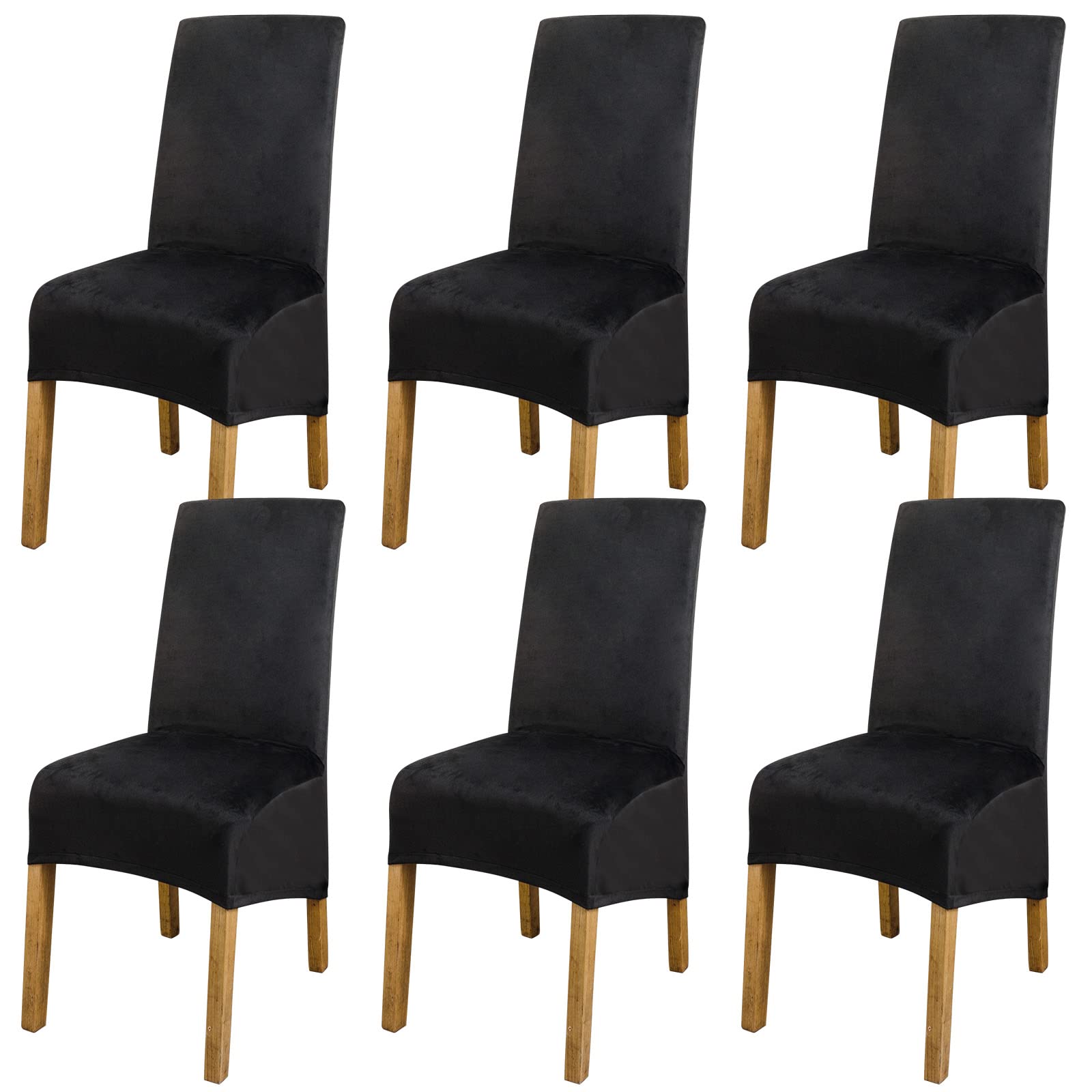Velvet Stretch Chair Covers High Back Dining Chair Covers Set of 6 (Black)