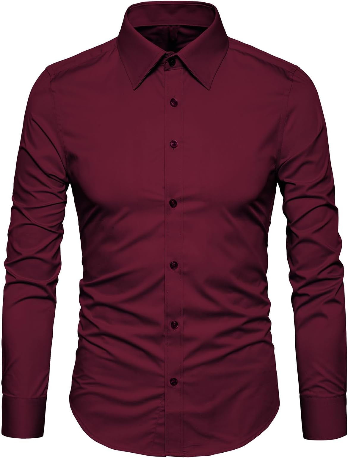 Men's Slim Fit Business Casual Cotton Long Sleeves Solid Button Down Dress Shirts