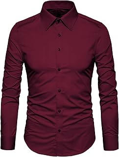 Men's Slim Fit Business Casual Cotton Long Sleeves Solid Button Down Dress Shirts