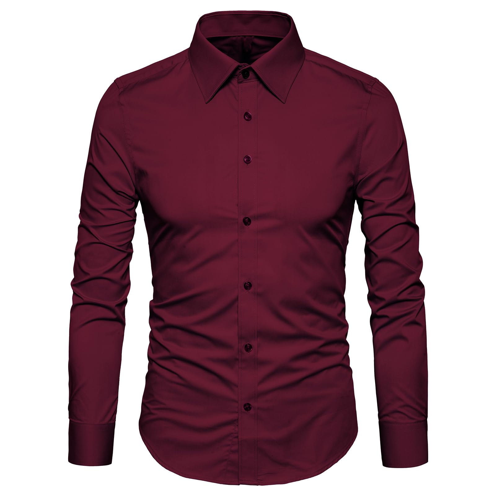 Men's Slim Fit Business Casual Cotton Long Sleeves Solid Button Down Dress Shirts