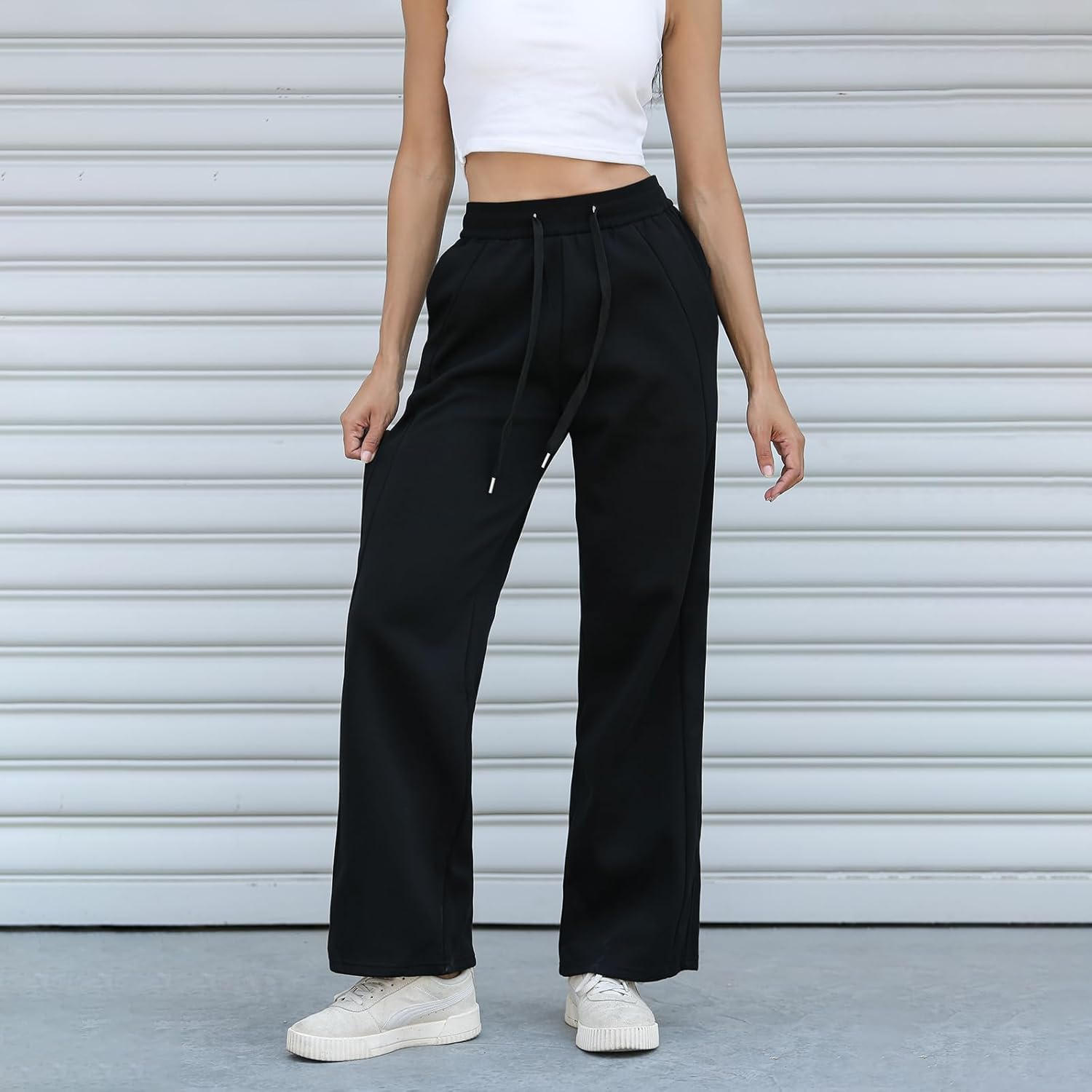 Women's Wide Leg Cotton Sweatpants - High Waist Joggers with Loose Straight Leg, Casual Lounge Pants with Pockets - Image 5