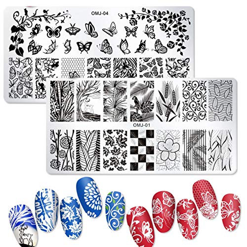 10Pcs Manicure Nail Tools Kit Set 7Pcs Nail Stamping Plates + 2Pcs Stamper Scraper + 1Pc Cuticle Pushers Leaves Flowers Animal Butterfly Template Image Plate (Life9015B) #TOP6