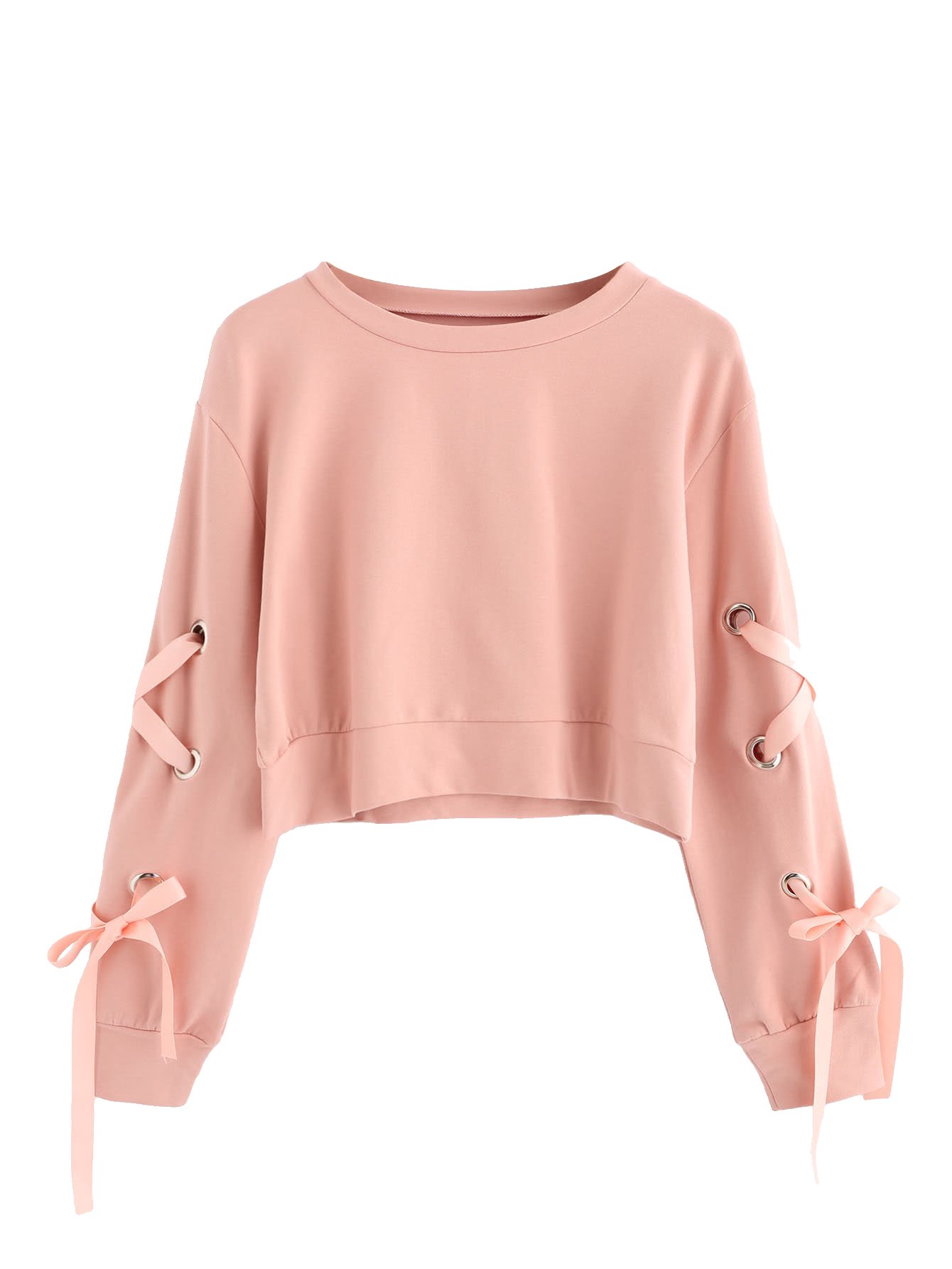 Women's Casual Lace Up Long Sleeve Pullover Crop Top Sweatshirt