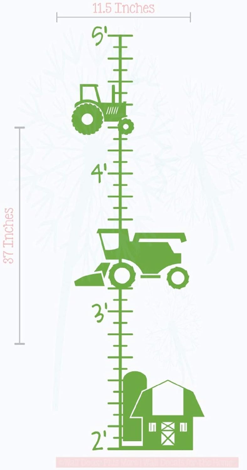 Farm Tractor Growth Chart Vinyl Height Ruler Boy Bedroom Décor Wall Decals Lime Green