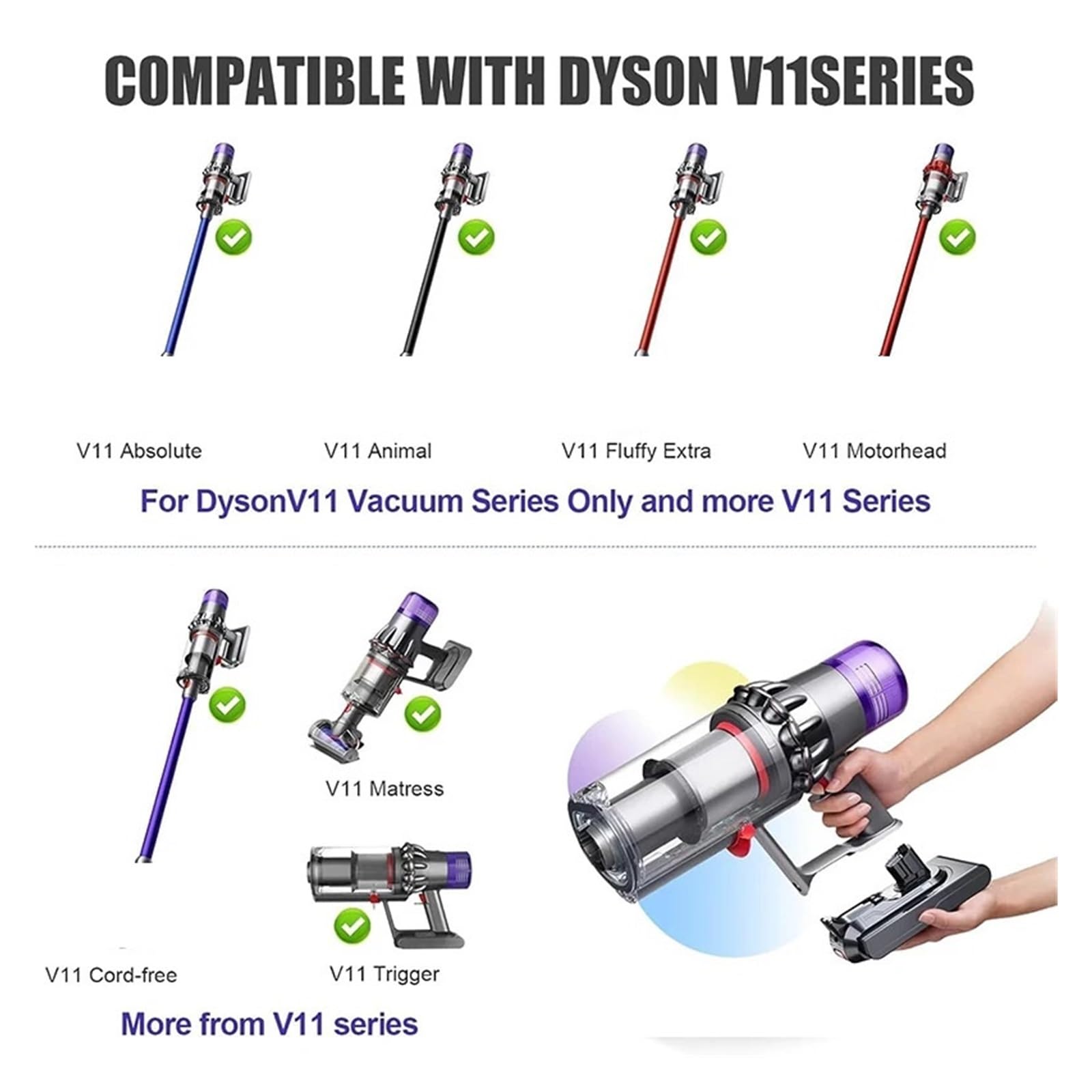Batería, Compatible con Dyson V11 SV15 SV16 SV17 SV18 SV22, batería Recargable for aspiradora Absolute Animal Fluffy Piezas de aspiradora