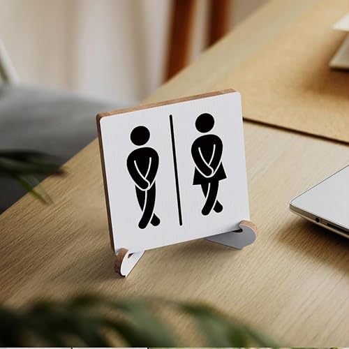 Miniatura 3 de Letreros de baño para mujeres y hombres, placa de madera, letrero decorativo para el hogar, baño, baño, inodoro, 4 x 4 pulgadas