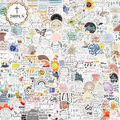 200 PCS Christian Bible Verse Jesus God Stickers - Waterproof Vinyl Scripture Stickers for Bible Journaling Supplies Water Bottles Laptops Notebooks - Religious Inspirational Decals for Faith Gifts