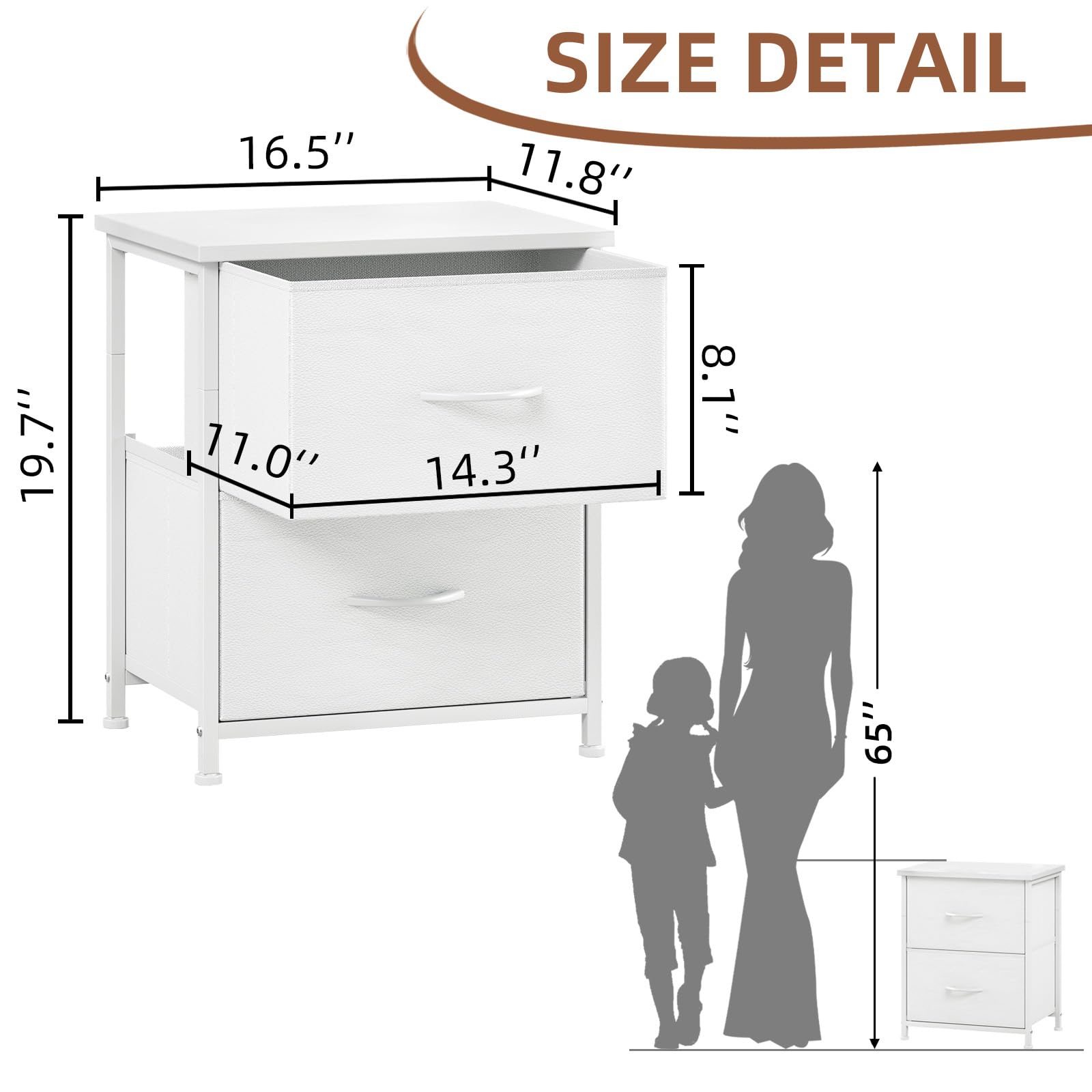 Somdot Nachtkastje met 2 Stoffen Lades, bijzettafel, ladekast voor slaapkamer, woonkamer, kinderkamer, 1 set, Houtnervoorstelling, 30D x 42B x 50H (2 laden