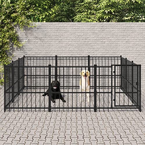Vetnasa Perrera de Exterior de Acero 8,47 m² Producto para Mascotas y Animales, Productos para Mascotas, Productos para Perros, Casetas y cercados para Perros Negro 54,85 KG