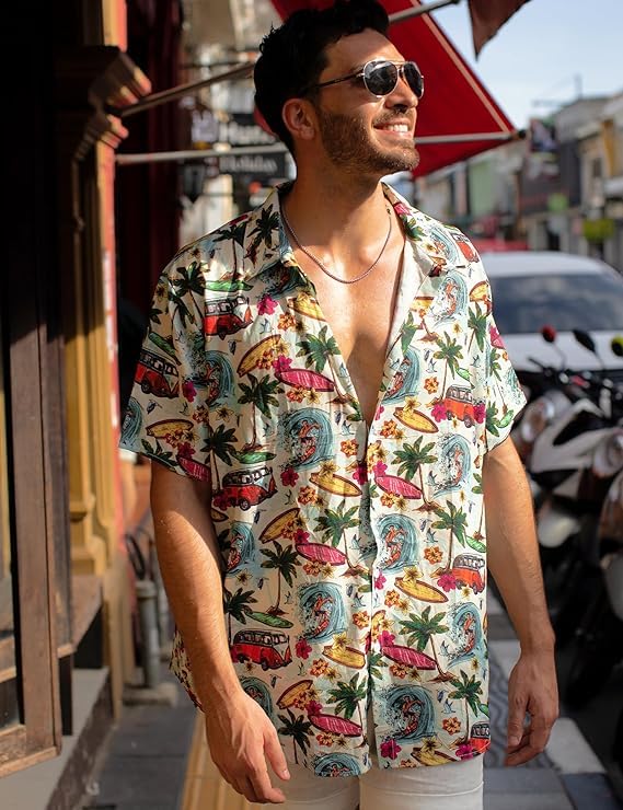 Image of Yoimira Hawaiian Shirts for Men, Print Mens Casual Short Sleeve Button Down Shirts Floral Aloha Beach Shirt