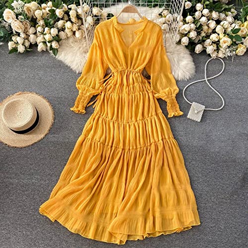 Sommerkleid Damen, Damen-Boho-Kleid, Elegantes Plissee-Midikleid, 3/4 Laternenärmel, Urlaubskleid, Separate Hosenträger, Kordelzug, Elastische...