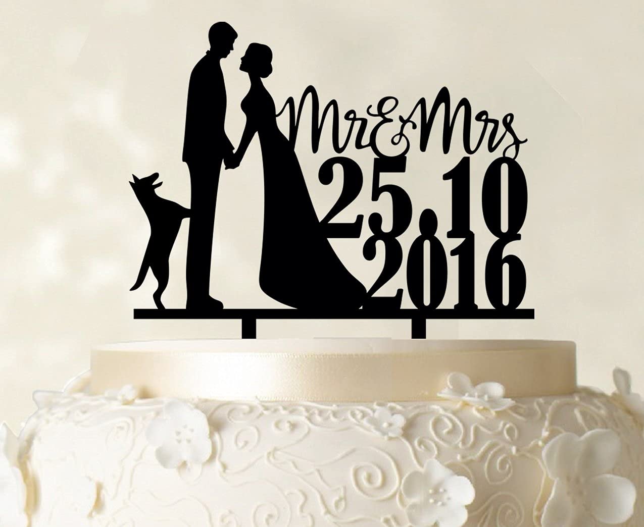 Beach Mr & Mrs Wedding Cake Toppers Silhouette Bride & Groom Cake Topper Personalizza per Fidanzamento Sposa to Be Decorazioni per feste Regali di nozze per coppia Acrilico Nero
