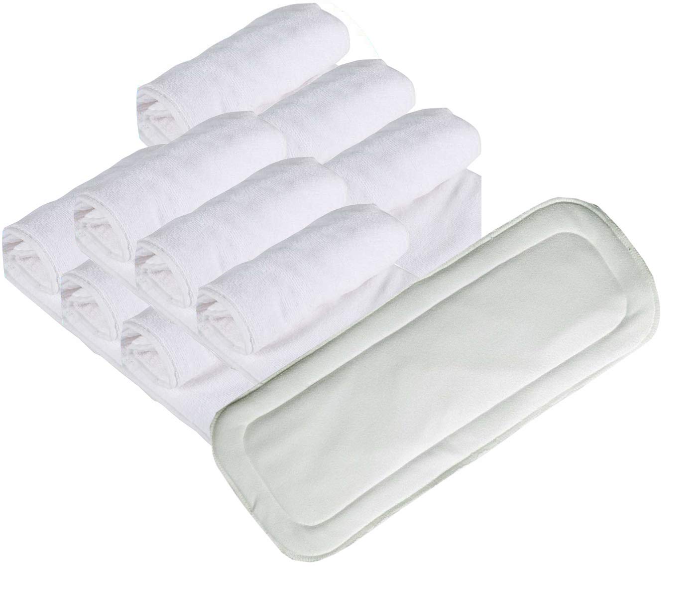 Crawl'in Unisex Baby Diaper Insert Pad – 4 Layer Mircofiber Reusable And Washable Cloth Diaper Liner Pad for Small Toddler and Newborn Babies, Age 0-24 Months, White (Pack of 10)