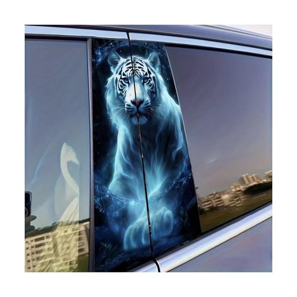 Dabhuoc One Color Car Parts 2Pcs Car B-Pillar Sticker Enchanted White Tiger Glossy Protective Polyethylene Film