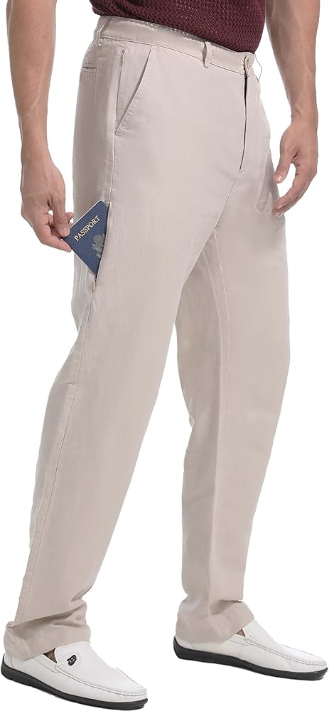 Men's Ramie-Cotton Travel Chinos with Hidden Pockets Lightweight