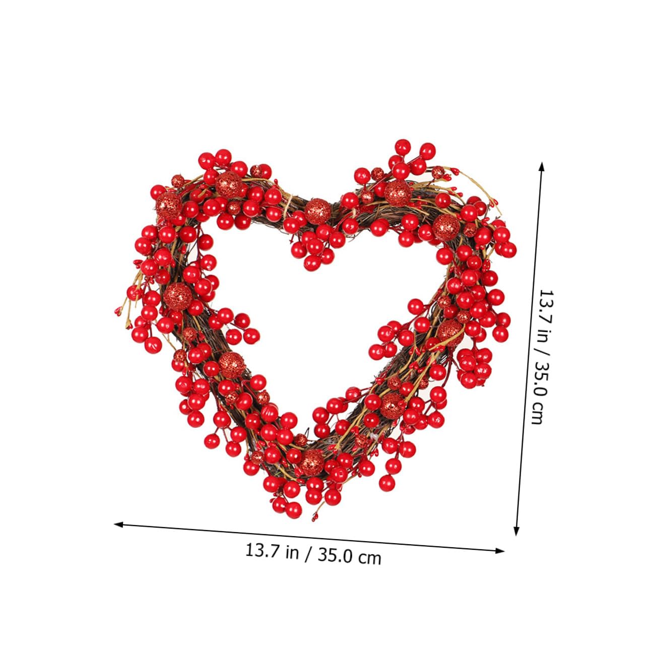 VALICLUD Elegante Herzförmige Türgirlande Rattan Kranz Anhänger mit Roten Beeren für Valentinstag Wohn und Hochzeitsdekoration