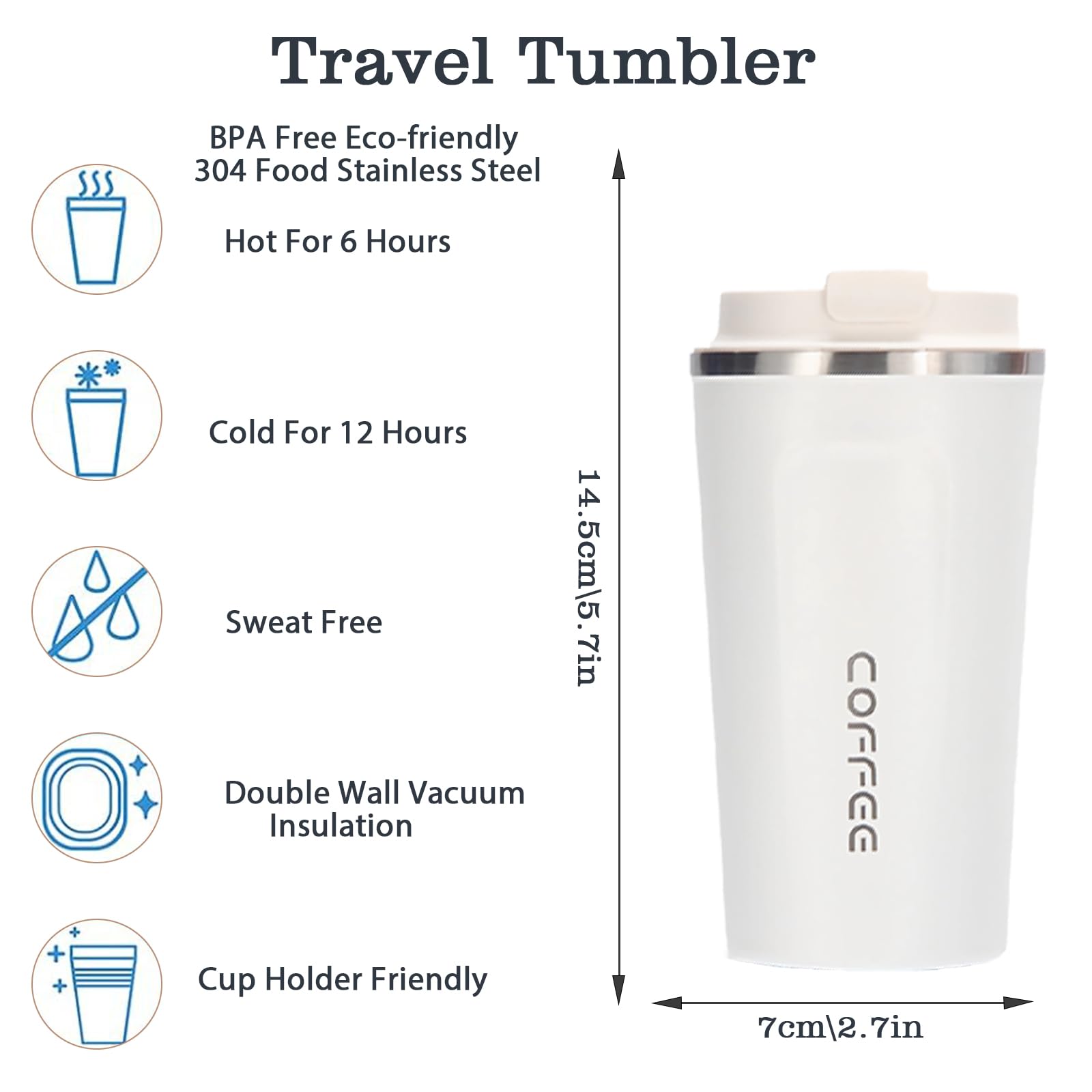 Shunshi Travel Mugs, Insulated Coffee Cup with Leakproof Lid, Reusable Coffee Cups Travel, Car Coffee Cup - Image 2