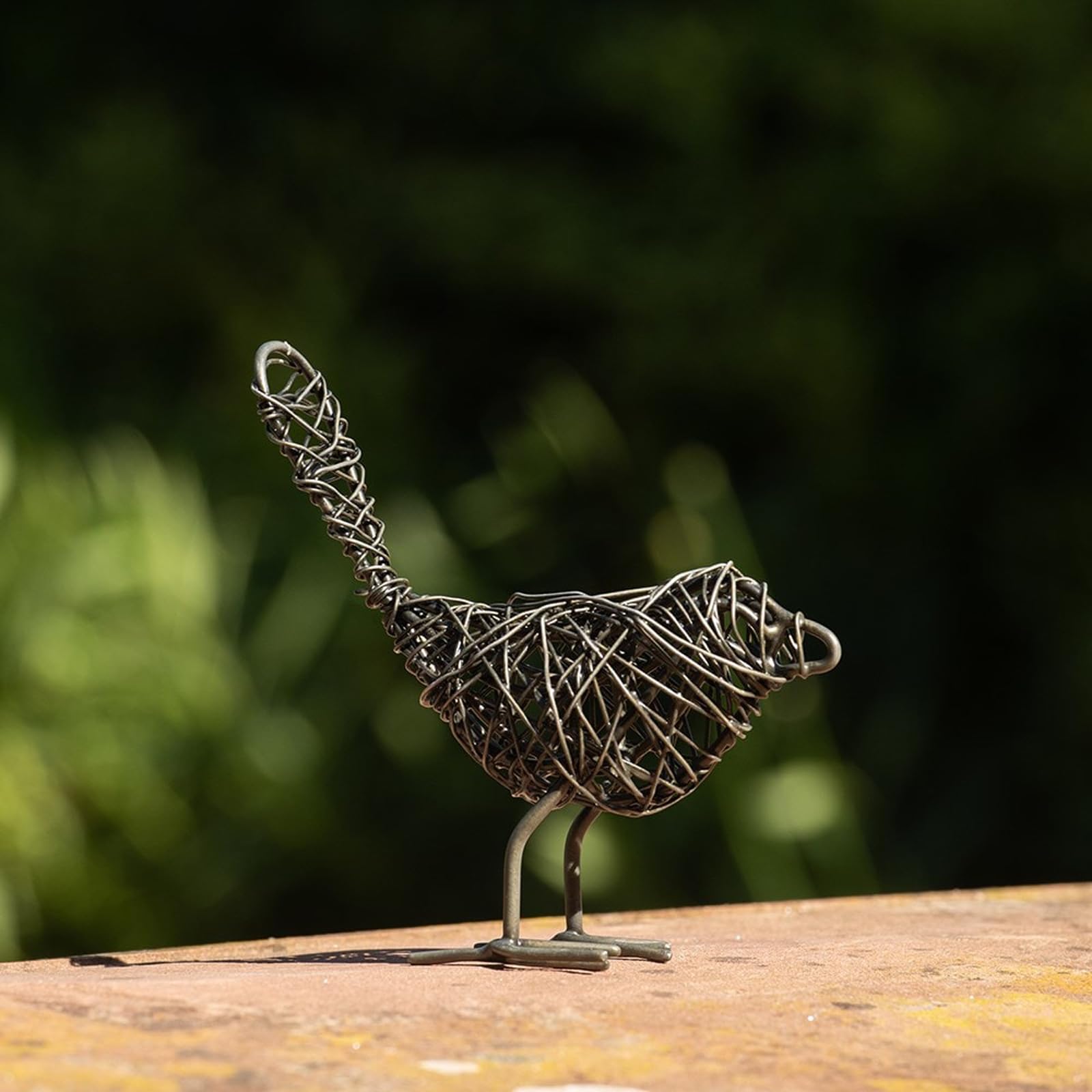 Crocus Collection 11cm Single Wire Baby Bird Ornament for Garden Decoration Antique Pewter Patina Outdoor Bird