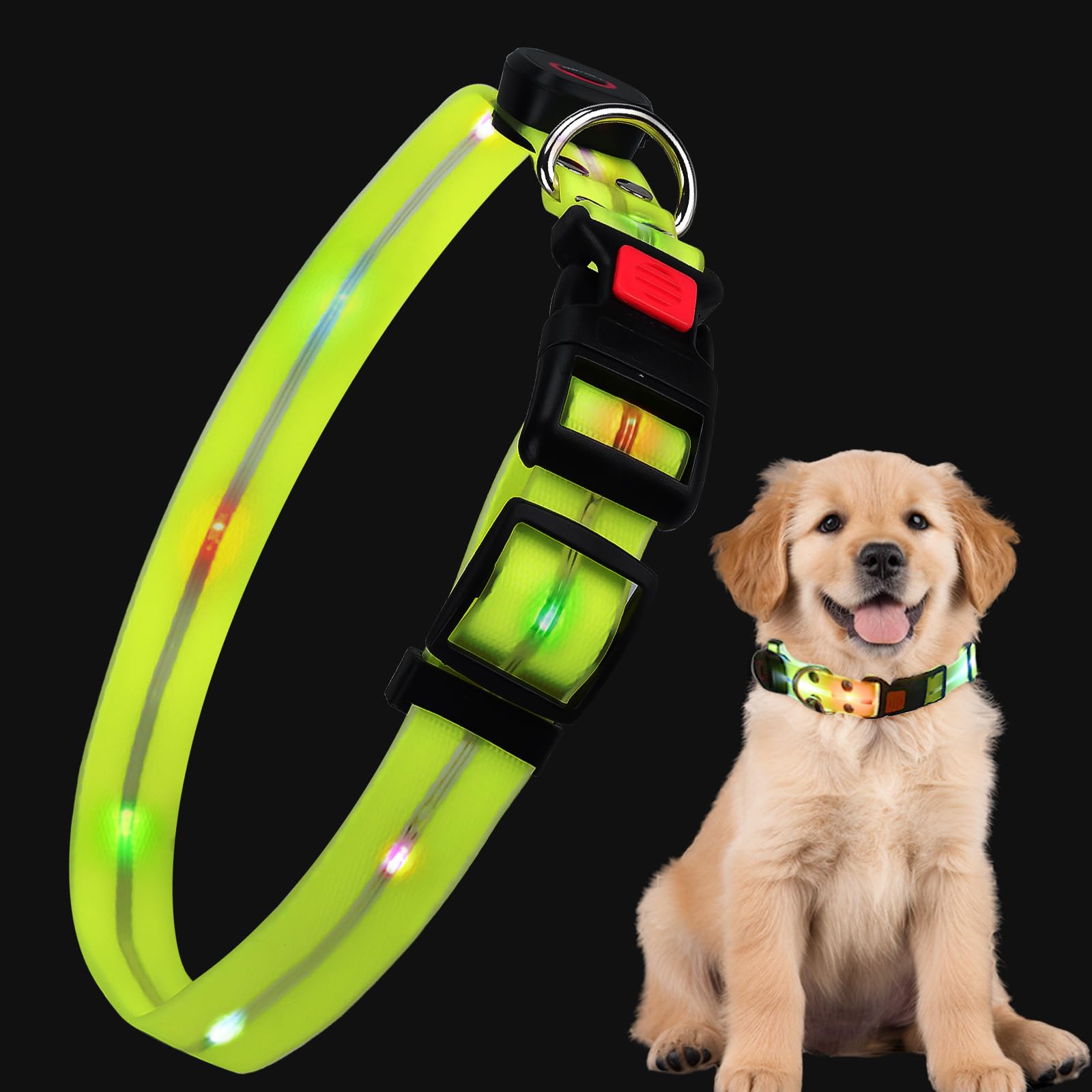 Moorstdel Waterproof Light Up Dog Collar, Dog Lights for Night Walking Rechargeable LED Dog Collar 3 Glowing Modes