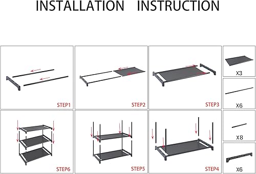Miniatura 7 de Haizsijin Zapatero pequeño, organizador de almacenamiento de zapatos estrecho apilable, estante de almacenamiento de zapatos de metal para 6 pares