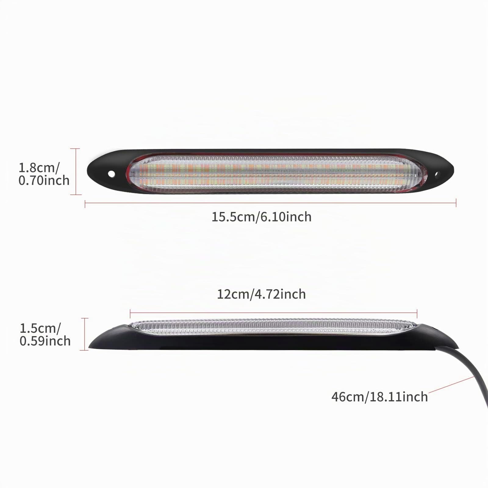 Biqing 1 Paire LED Feux de Jour 12V,Universal LED Clignotant Séquentiels Bicolore Ambre Blanc Voiture leds Bande Lumières Phare DRL Feux de Circulation Diurnes étanche(15.5CM)