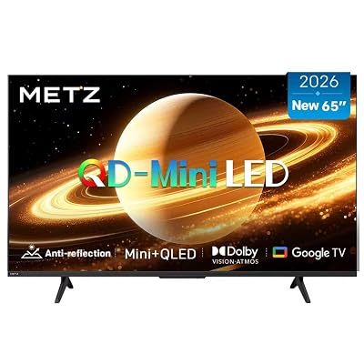 Metz TV 65 pulgadas （164 cm） 4K QLED Mini LED Smart TV HDR 10+ MEMC Pantalla mate antirreflejos with Chromecast Google TV Local Dimming Dolby Audio & Vision & Atmos Modo Juego（ 65MNH7000Z 2026 modelo）