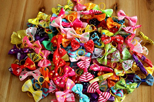 Masue Pets 50pcs in Pairs Dog Hair Bows with Rubber Bands Rhinestone Pearls Bows Bowknot Bows Dog Topknot Bows Cute Dog… - Image 4