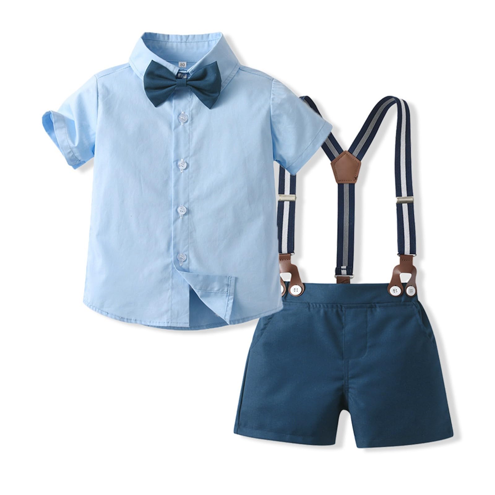 Volunboy Bébé Garçon Ensemble Costume, L'été Manches Courtes Noeud Papillon Chemise avec Short Bretelle Barboteuse