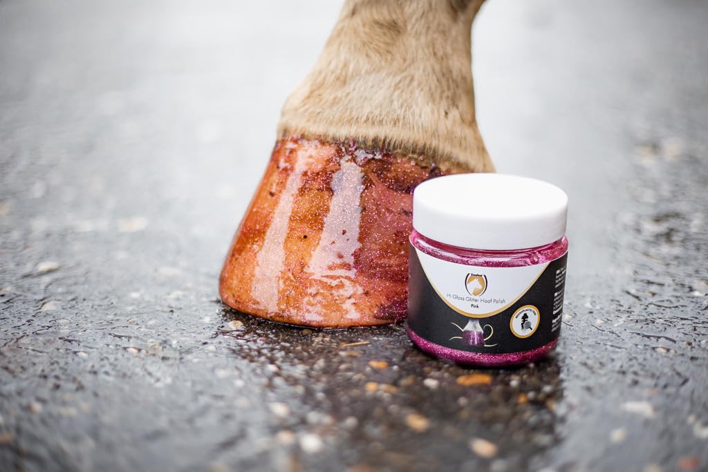 Holland Animal Care Hi Gloss Glitter Hoof Polish – Glitter per zoccoli e pellicce – Cura degli zoccoli – Idratante – Incluso pennello – Senza microplastica – 150 ml – Rosa