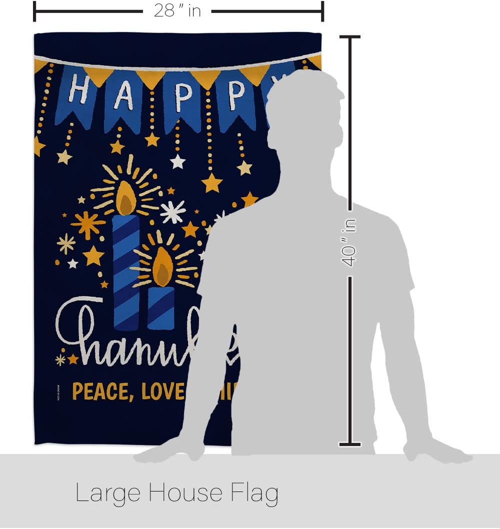 Peace Love Happiness House Flag - Winter Hanukkah Candle Bonsai Menorah Jewish Chanukah David - Decoration Banner Small Garden Yard Gift Double-Sided Made in USA 28 X 40