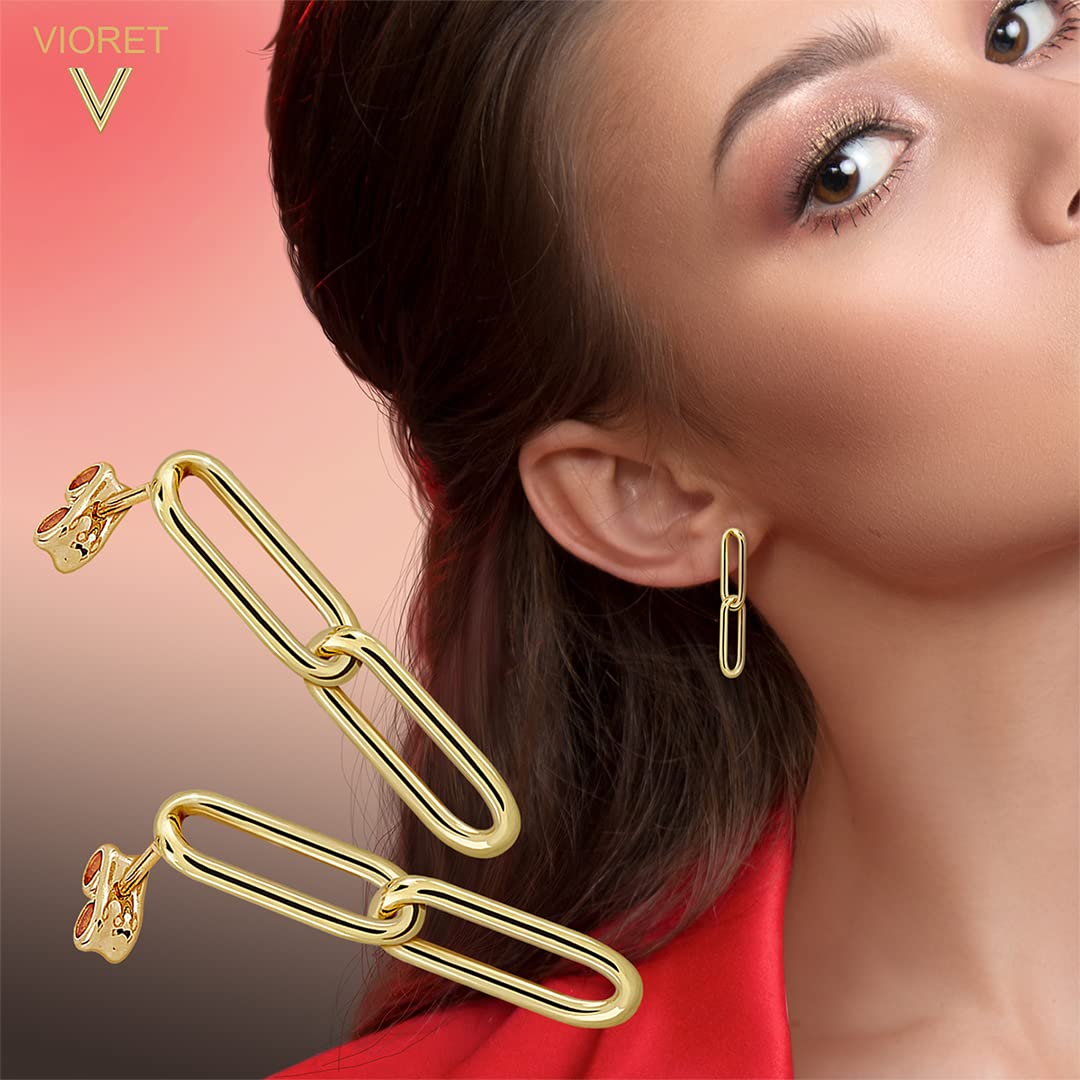 Pendientes de Eslabones para Mujer Chapados En Oro De 18K- Diseño Artesanal