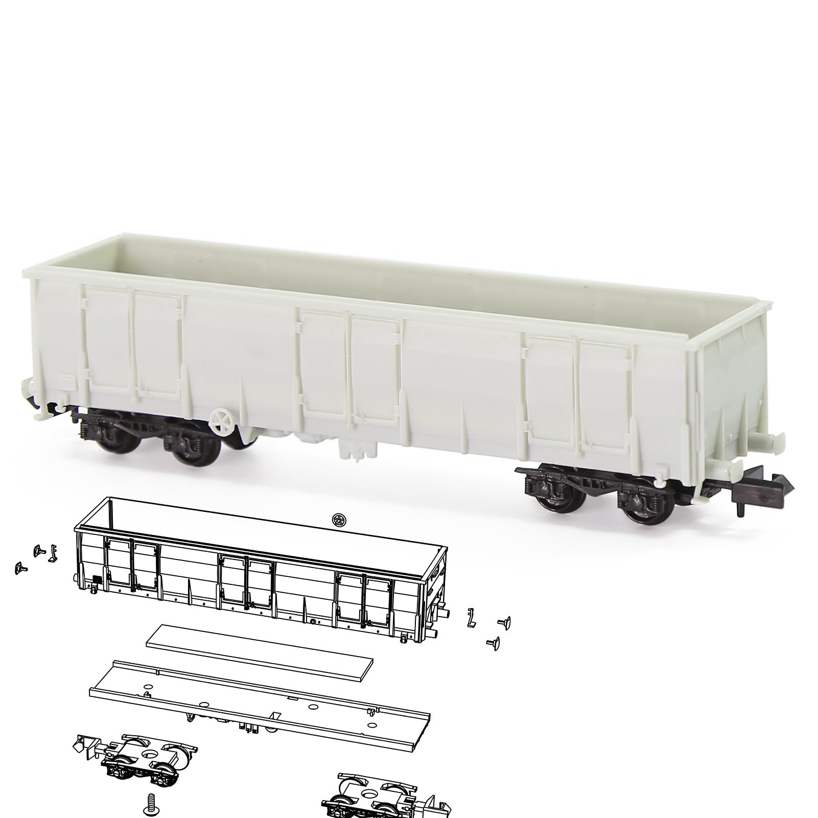 Evemodel 1 Set Spur N 1:160 Unmontierter Gondelwagen DIY Modellwagen (Gondelwagen)