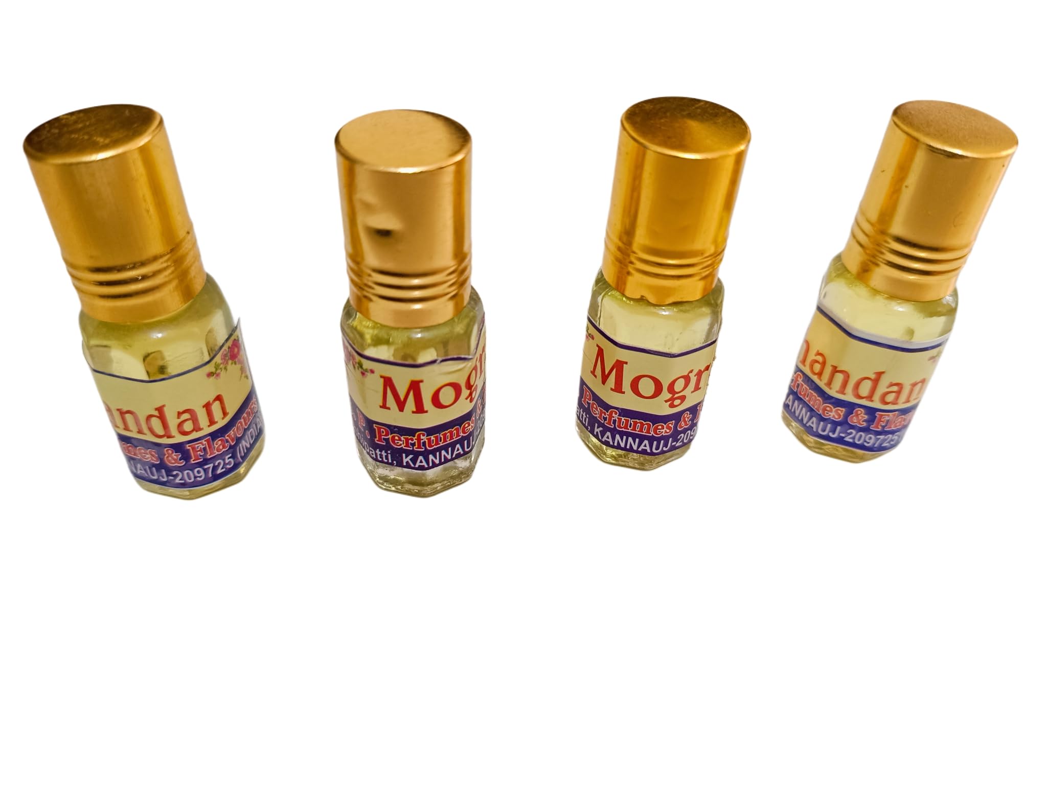 chandan Mogan atter for laddu gopal kanhajikirshna ji shyam baba & Flavours Traditional Indian Attar, Set of 4 Small Bottles, Gold Cap-picture-41