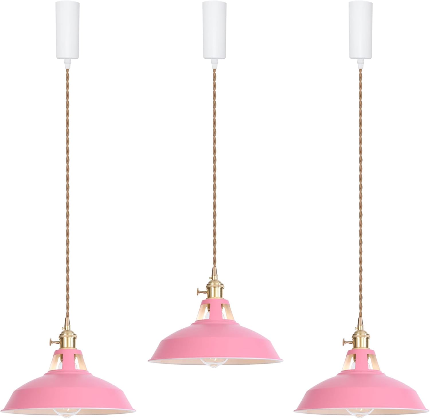 Adjustable Height H Type Track Lighting Pendants 4.9 Ft Macaron Style Pink Iron Shade Instant on Track Mount Pendant Light Decorate for Kitchen Island Dinning Table Customizable