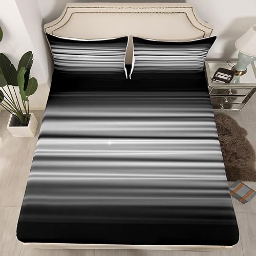 Erosebridal Sábana bajera ajustable para hombres, tamaño individual, color negro, blanco, gris, neón, abstracto, degradado, para niños, juego de
