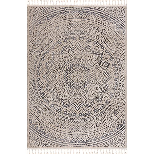 payé Teppich Wohnzimmer Mandala mit Fransen Deko Boho - Beige Grau - 160x230cm - Kurzflor Schlafzimmer Flur Dekoration… – Bild 2