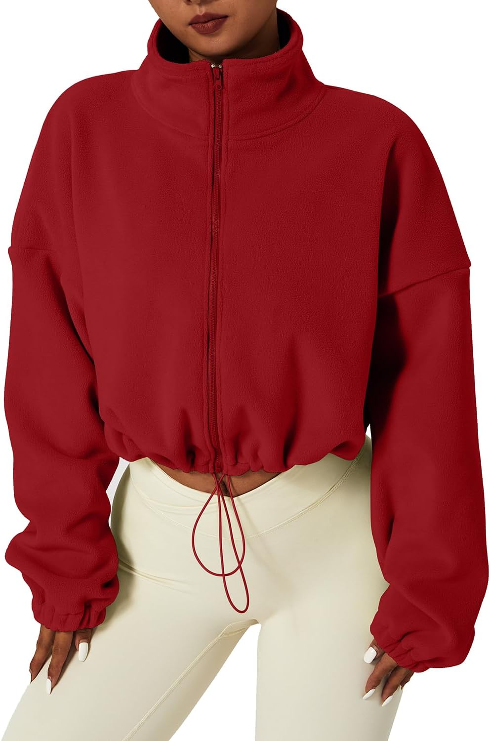 QINSEN Women's Sherpa Crop Fleece Jacket